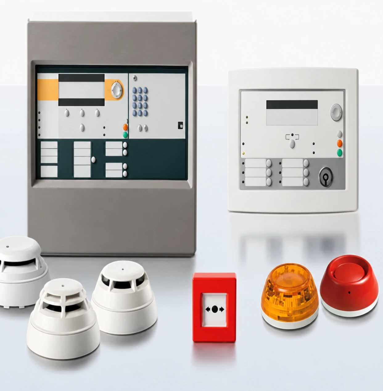 Fire alarm panels, detectors, call point and alarm devices from the supplied profile