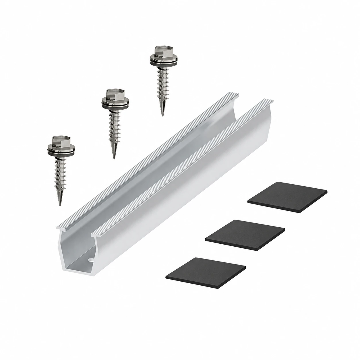Solar mounting rail section and fixing hardware